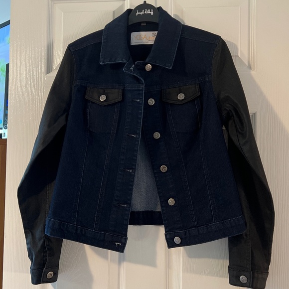 Yoga Jean, Jean jacket, two tone black/blue, Size M - Picture 1 of 5